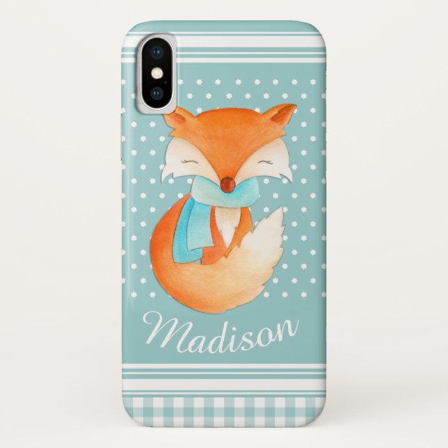 Capa Para iPhone, Case-Mate Linda raposa de inverno cinza aqua (Verso)