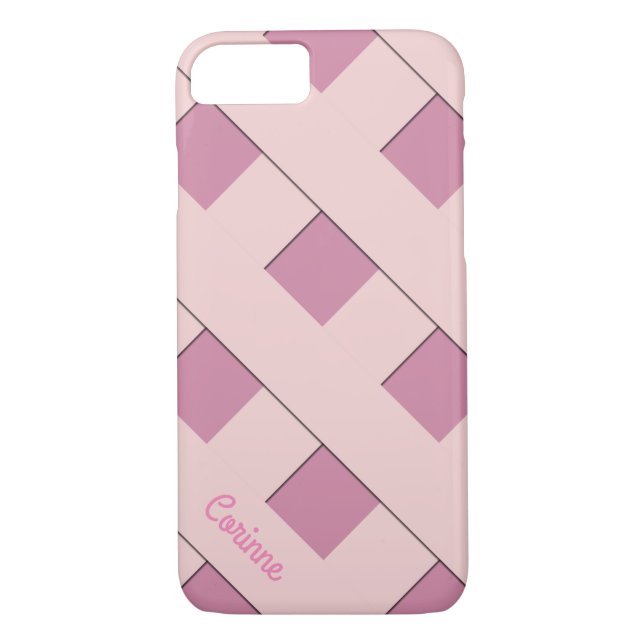 Capa Para iPhone, Case-Mate Linhas Rosa Pastel Geométricas com Nome (Verso)