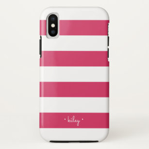 Capa Para iPhone Da Case-Mate Listra cor-de-rosa & branca fúcsia personalizada