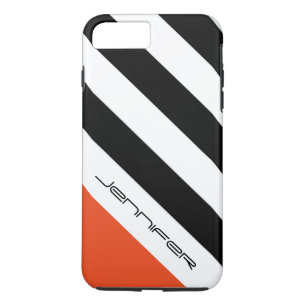 Capa iPhone 8 Plus/7 Plus Listra preta, branca, alaranjada com nome feito