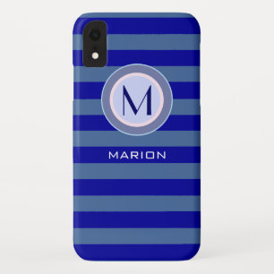 Capa Para iPhone XR listras azuis monograma