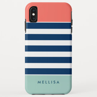 Capa Para iPhone XS Max Listras brancas do marinho coral da hortelã - na