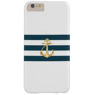 Capa Barely There Para iPhone 6 Plus Listras de azuis marinhos Dourados náuticas da