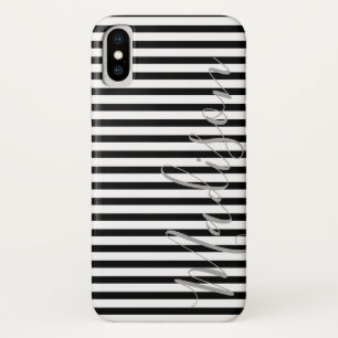 Capa Para iPhone Da Case-Mate Listras preto e branco nome personalizado