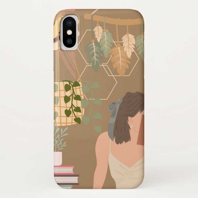 Capa Para iPhone, Case-Mate Livro de Leitura de Mulher Estética Castanha (Verso)