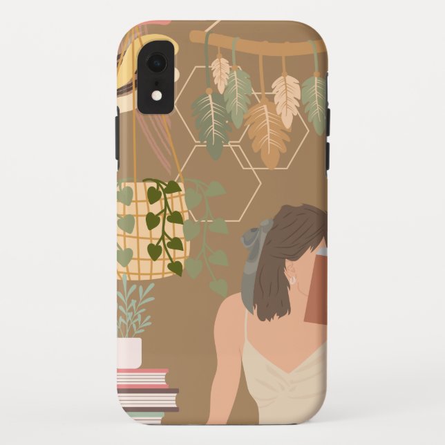 Capa Para iPhone, Case-Mate Livro de Leitura de Mulher Estética Castanha (Verso)