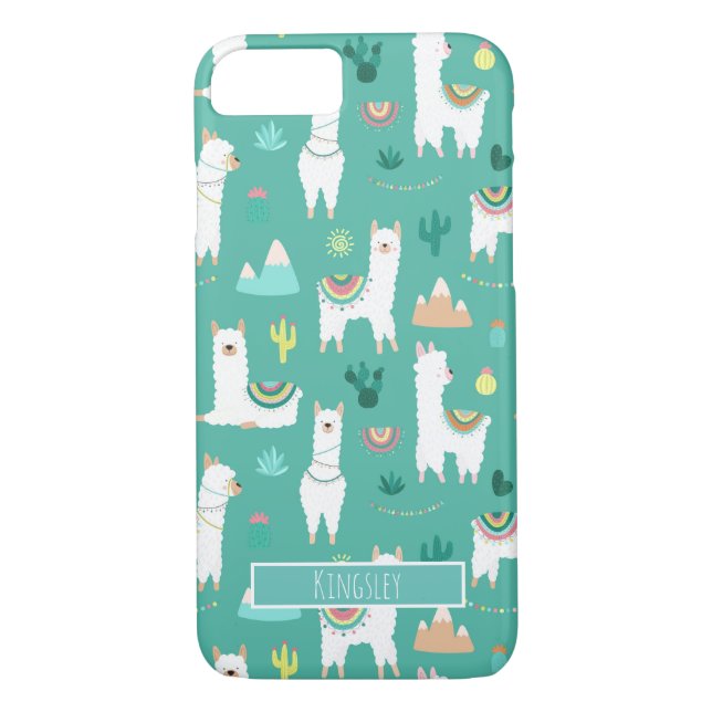 Capa Para iPhone, Case-Mate Llama e Cactus Patenteados no Monograma Verde (Verso)