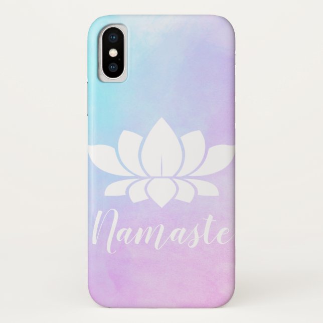Capa Para iPhone, Case-Mate Lótus Branco Silhoule Namaste Pink e Pastel Azul (Verso)