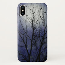 Lua Azul Noite Brilhante De Corvos