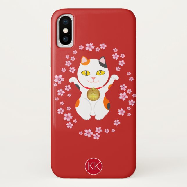 Capa Para iPhone, Case-Mate Lucky Maneki-Neko Beckoning Cat Com Monograma (Verso)