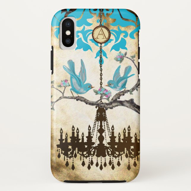 Capa Para iPhone, Case-Mate Lustre de Monograma Flor de Cerejeira Pássaro (Verso)