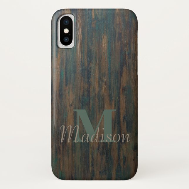 Capa Para iPhone, Case-Mate Madeira Escura, Rústica, Legal Monograma Nome Inic (Verso)