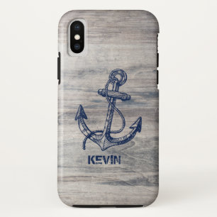 Capa Para iPhone Da Case-Mate Madeira Rústica Branca Com Ancoragem Náutica Azul