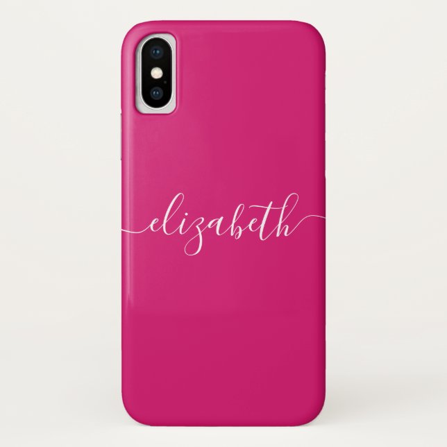 Capa Para iPhone, Case-Mate Magenta Cor-de-rosa Branca Moderna Elegante Chic S (Verso)