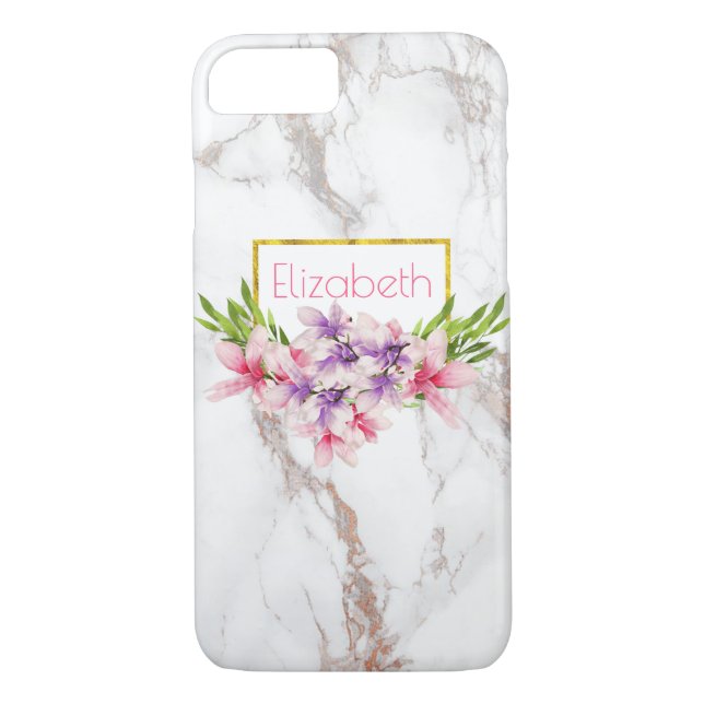 Capa Para iPhone, Case-Mate Magnolias de Aquarela, Textura Marble Faux Moderna (Verso)