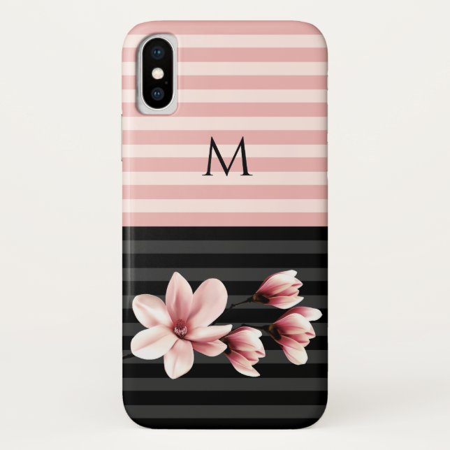 Capa Para iPhone, Case-Mate Magnólias Monogramadas Pretas e Rosadas (Verso)