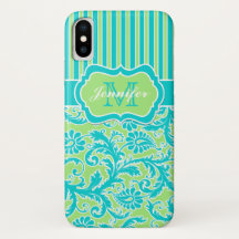 Mala X Azul, Verde, Damask iPhone com Striped Bran