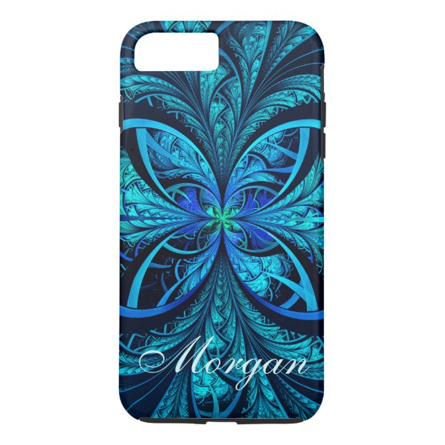 Capa Para iPhone, Case-Mate Maleta Fractal Verde Abstrato Azul Moderno iPhone  (Verso)