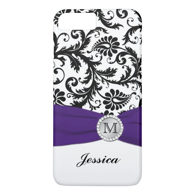 Capa Para iPhone, Case-Mate Maleta iPhone 7 do Monograma Preto, Branco, Roxo (Verso)