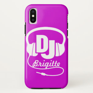 Capa Para iPhone X Maleta para auscultadores com nome DJ púrpura e b