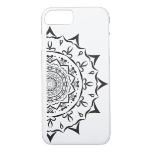 Capa iPhone 8/ 7 Mandala. Padrão oriental redondo preto e branco