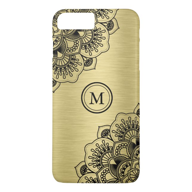 Capa Para iPhone, Case-Mate Mandala preta elegante sobre fundo de ouro metálic (Verso)