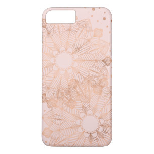 Capa iPhone 8 Plus/7 Plus Mandalas Florais em Rosa Dourado Falso Brilho sobr