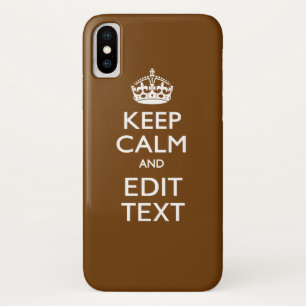 Capa Para iPhone X Mantenha Calma e Seu Texto Em Decor Marrom