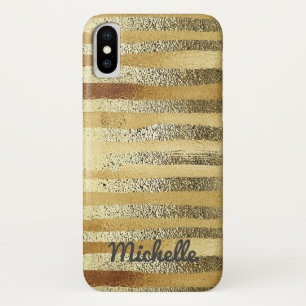 Capa Para iPhone X Mão-de-Na moda-vidro desenhada a ouro, listrada, p
