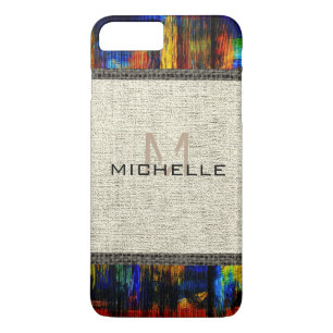 Capa iPhone 8 Plus/7 Plus Mão De Tinta Parece Monograma Russo Burlap #3