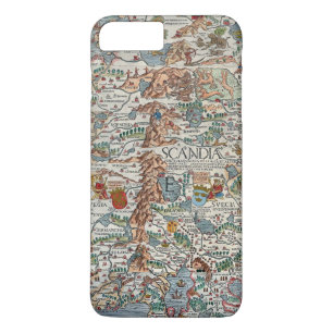 Capa iPhone 8 Plus/7 Plus Mapa de Escandinávia do porto de Carta do vintage