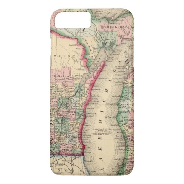 Capa Para iPhone, Case-Mate Mapa de Michigan, Wisconsin por Mitchell (Verso)