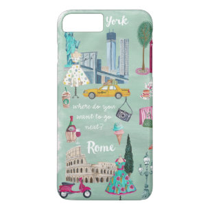 8 Plus/7 Plus Mapa de viagem Nova York Roma capa para Iphone 7