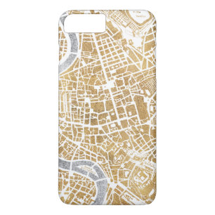 Capa iPhone 8 Plus/7 Plus Mapa dourado da cidade de Roma