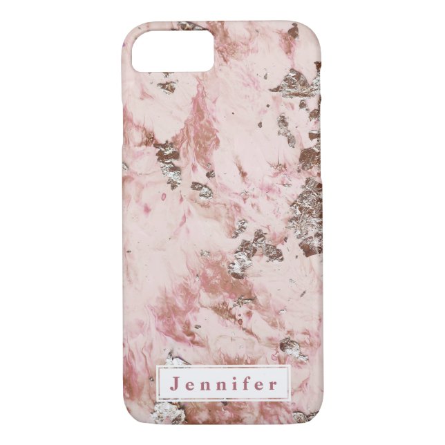 Capa Para iPhone, Case-Mate Marble de ouro rosa brilhante moderno, pincelado,  (Verso)