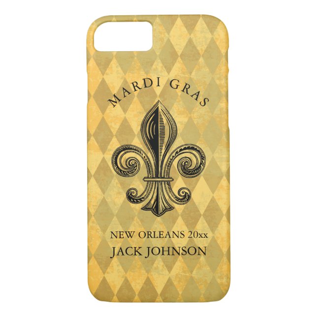 Capa Para iPhone, Case-Mate Mardi Gras Fleur-de-lis Harlequin Adicionar nome e (Verso)