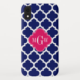 Capa Para iPhone XR Marinha Branca Marroquino #5 Framboesa 3 Monograma
