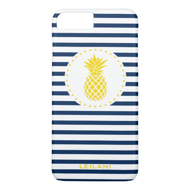 Capa Para iPhone, Case-Mate Marinho amarelo do abacaxi listrado personalizado (Verso)