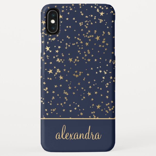 Capa Para iPhone, Case-Mate Marinho Azul - Dourado Stars Celestial Monograma (Verso)