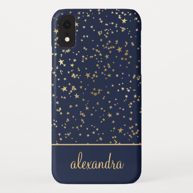 Capa Para iPhone, Case-Mate Marinho Azul - Dourado Stars Celestial Monograma (Verso)