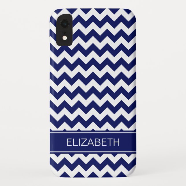 Capa Para iPhone, Case-Mate Marinho Azul Wht Chevron Zigzag 7P Nome do Marinho (Verso)