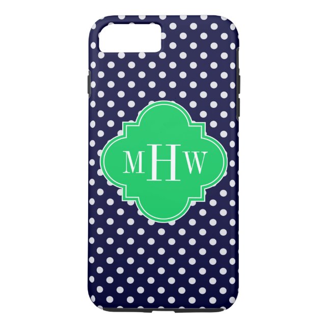 Capa Para iPhone, Case-Mate Marinho Bolinhas branca Emerald Quatrefoil 3 Monog (Verso)