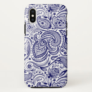 Capa Para iPhone Da Case-Mate Marinho-padrão floral da vinheta azul e branca
