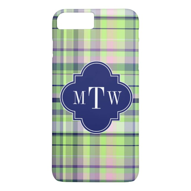 Capa Para iPhone, Case-Mate Marinho Rosa Pistachio Whpreppy Madras Monograma (Verso)