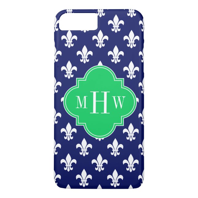 Capa Para iPhone, Case-Mate Marinho Wherur de Lis Emerald 3 Monograma Inicial (Verso)