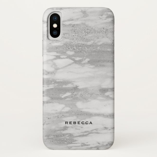 Capa Para iPhone, Case-Mate Mármaco brilhante branco e prata moderno (Verso)