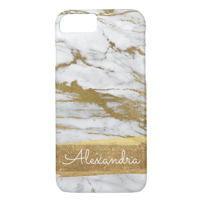 Capa Para iPhone, Case-Mate Mármore Branco com Folha de Ouro e Brilho (Verso)
