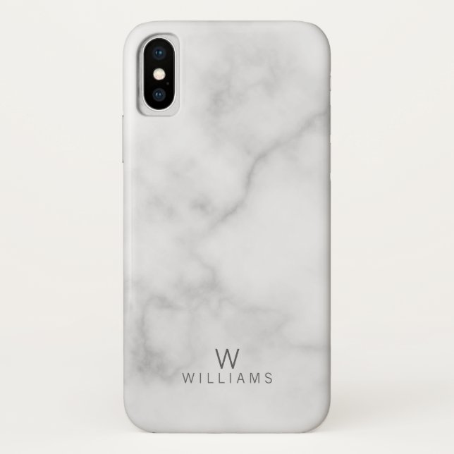Capa Para iPhone, Case-Mate Mármore Branco com Monograma e Nome Personalizados (Verso)
