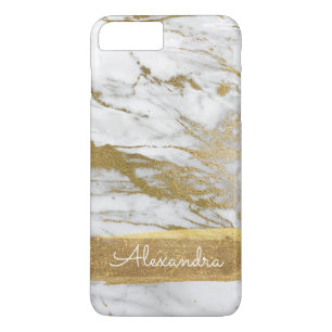 Capa iPhone 8 Plus/7 Plus Mármore branco e Dourado com folha de ouro e reluz