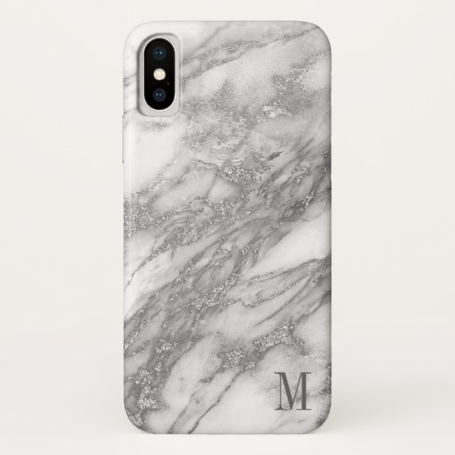 Capa Para iPhone, Case-Mate Mármore De Cinzas Brancas E Prateadas Monograma (Verso)